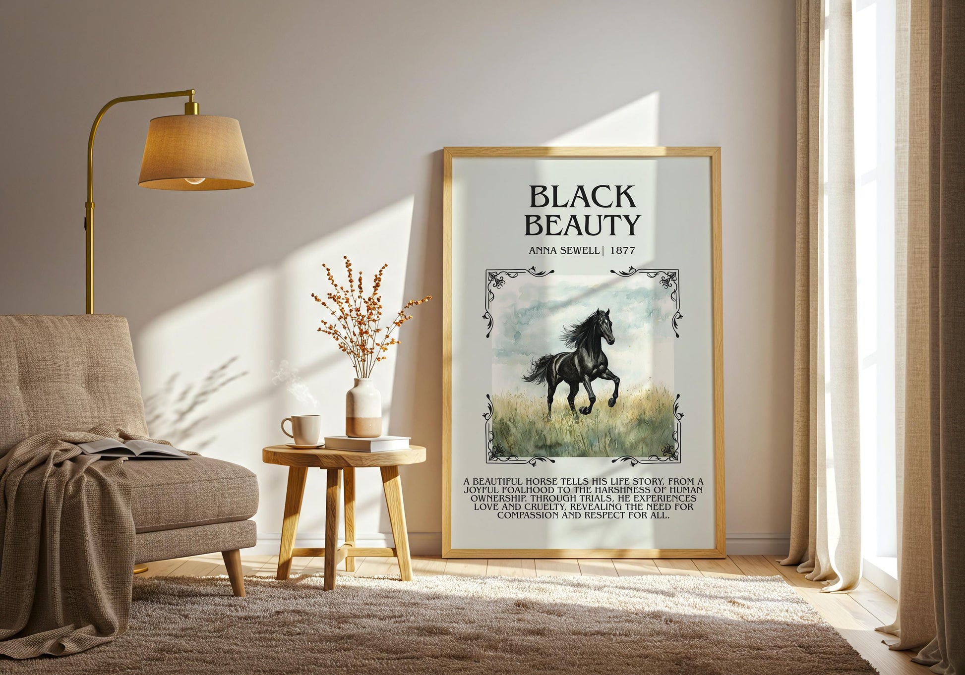 Black Beauty by Anna Sewell Descriptive, High Quality Poster. Fast, Free Delivery Wall Art. Author and Blurb Book Artwork. Summary Book Art