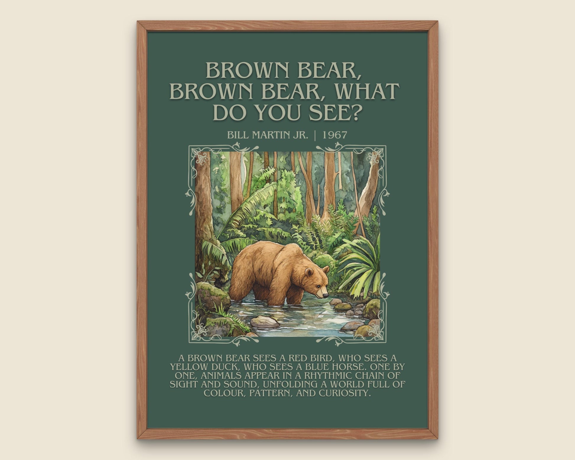 Brown Bear, Brown Bear, What Do You See? By Bill Martin Jr Descriptive, High Quality Poster. Author and Blurb Book Wall Art. Free Delivery