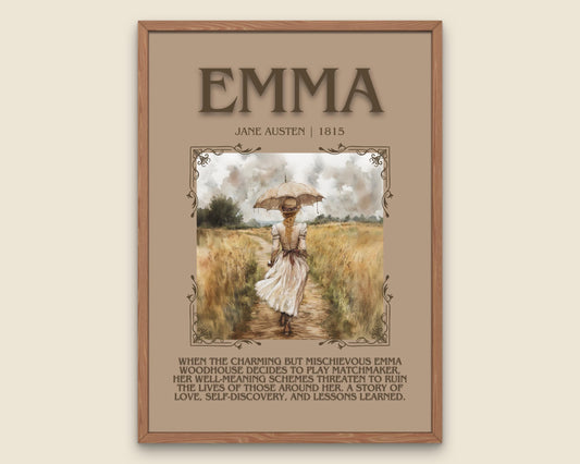 Emma by Jane Austen Descriptive,High Quality Poster. Free Delivery Wall Art. Author and Blurb Book Artwork. Book Summary Gift Present