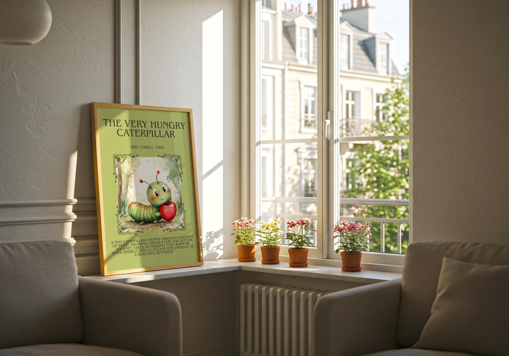 The Very Hungry Caterpillar by Eric Carle Descriptive, High Quality Poster. Fast, Free Delivery Wall Art. Author and Blurb Book Artwork