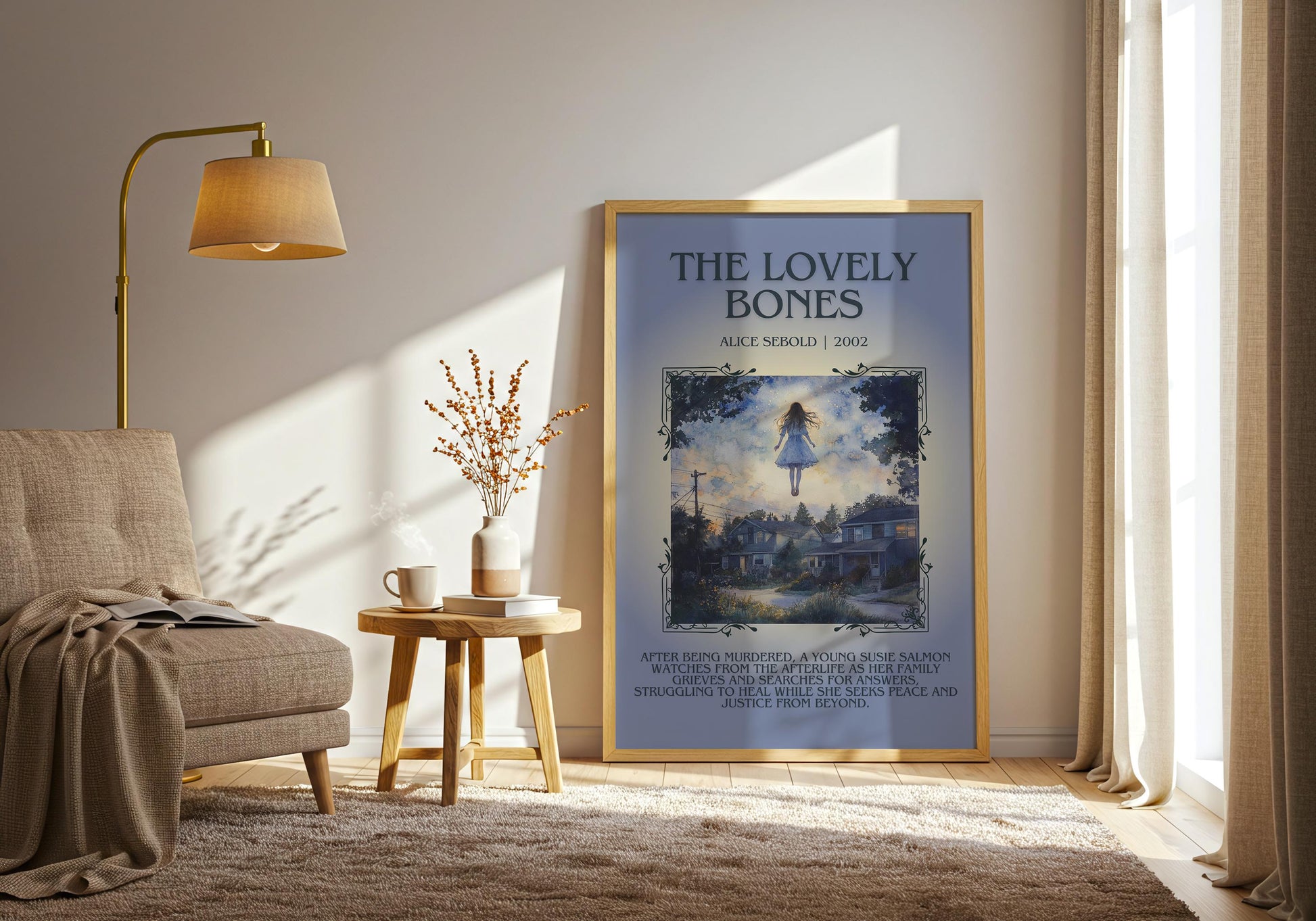 The Lovely Bones by Alice Sebold Descriptive, High Quality Poster Print.Free Delivery Wall Art.Author and Blurb Book Artwork Gift Art