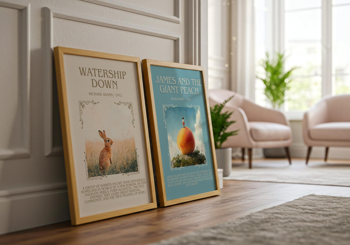 James And The Giant Peach by Roald Dahl Descriptive,High Quality Poster. Free Delivery Wall Art. Author and Blurb Book Artwork. Book Summary
