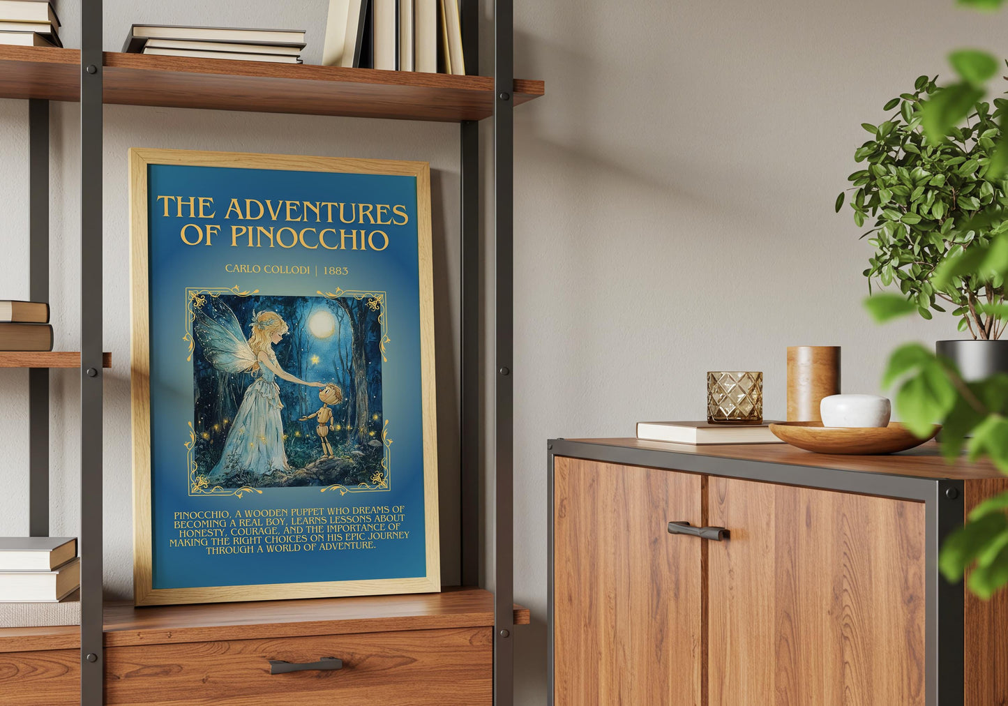 The Adventures Of Pinocchio by Carlo Collodi Descriptive, High Quality Poster Print.Free Delivery Wall Art.Author & Blurb Book Artwork Gift