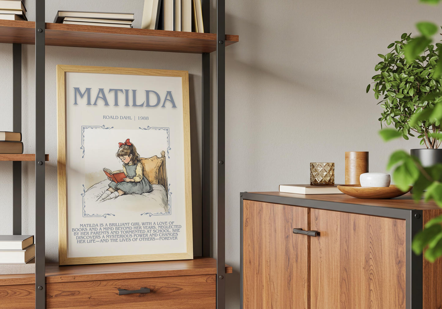 Matilda by Roald Dahl Descriptive, High Quality Poster. Fast, Free Delivery Wall Art. Author and Blurb Book Artwork. Book Lover Gift