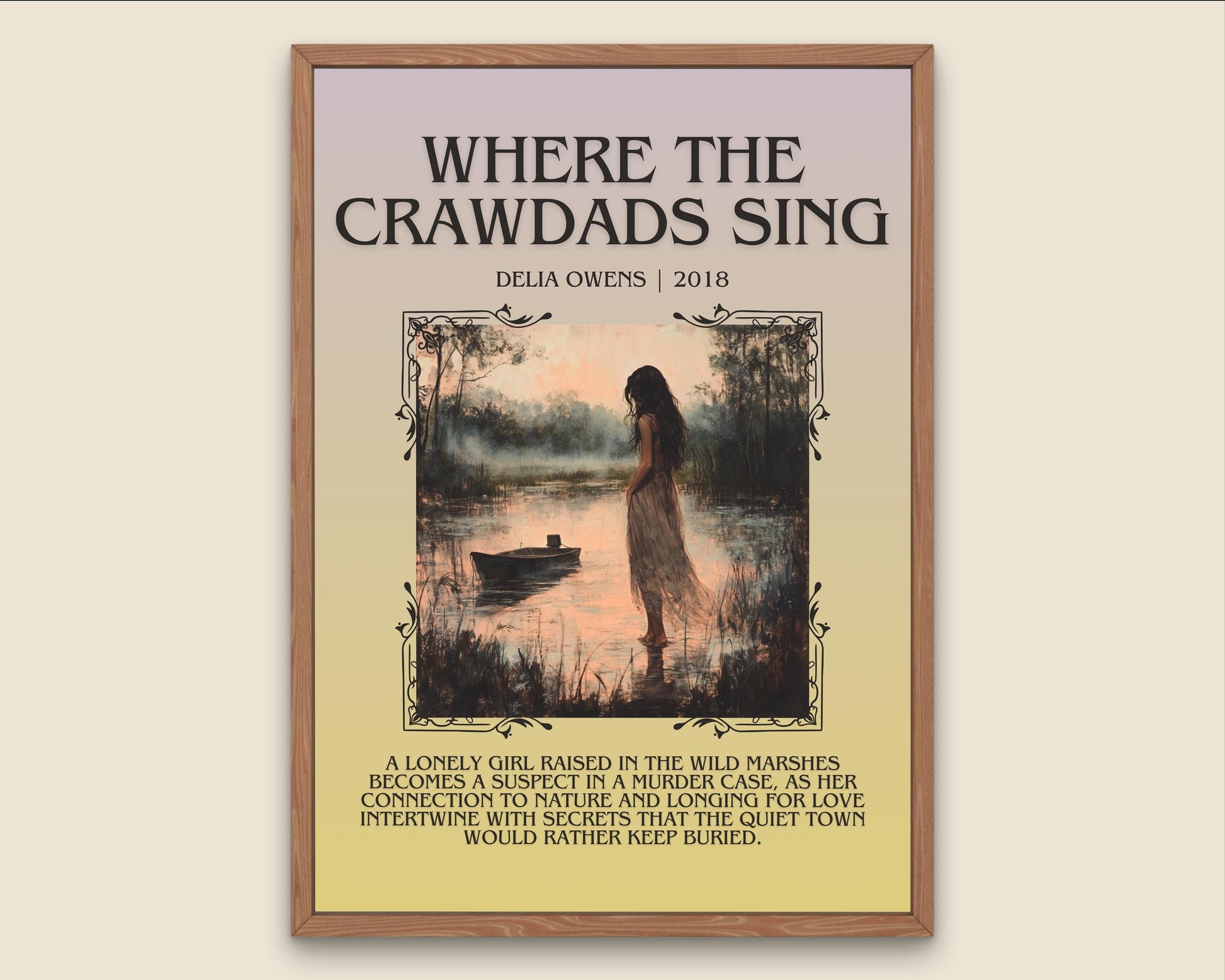 Where The Crawdads Sing by Delia Owens Descriptive, High Quality Poster Print.Free Delivery Wall Art.Author and Blurb Book Artwork Gift Art