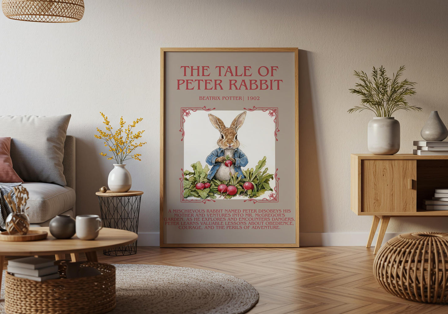 The Tale Of Peter Rabbit by Beatrix Potter Descriptive,High Quality Poster. Free Delivery Wall Art. Author and Blurb Book Artwork.Book Lover