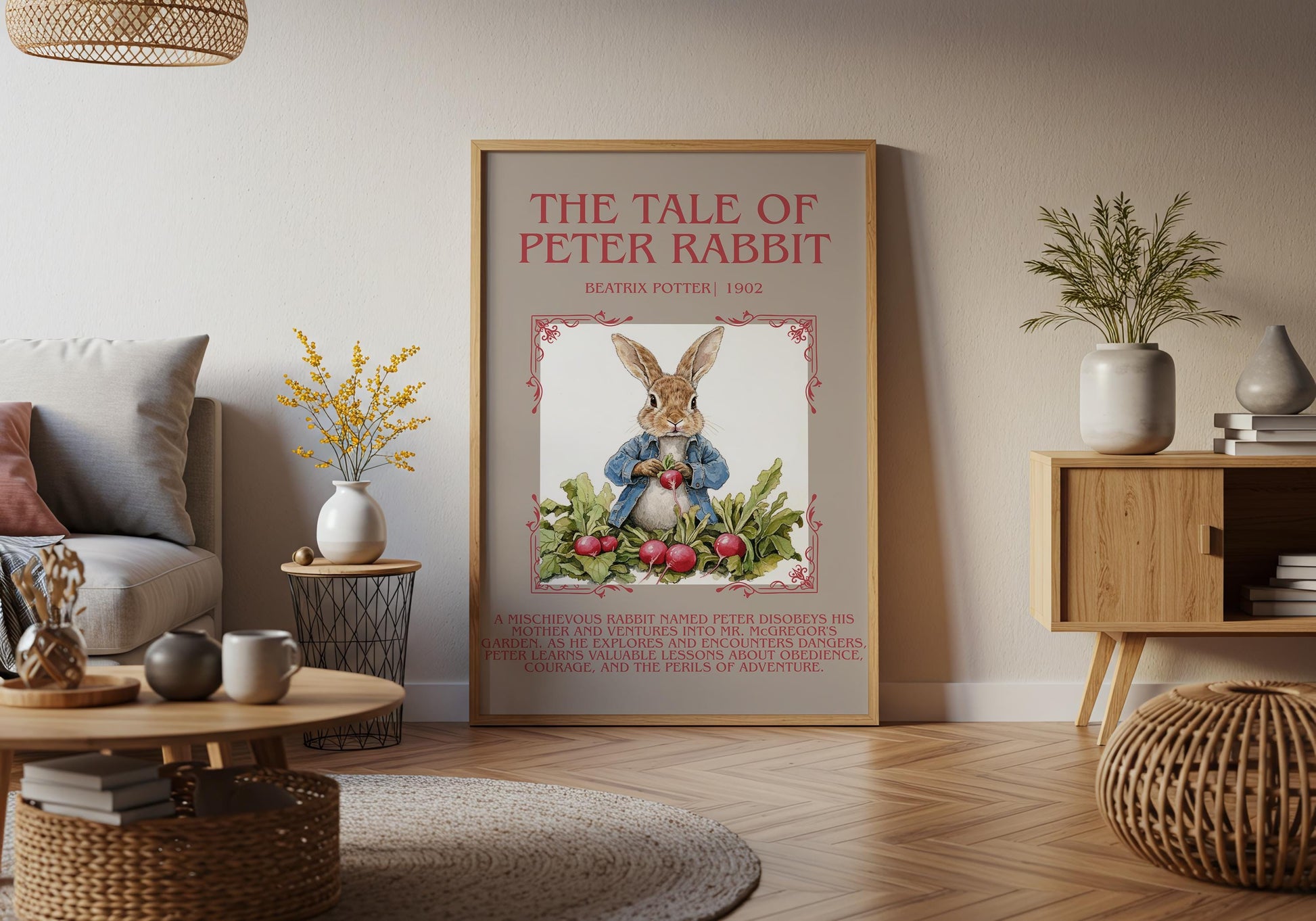 The Tale Of Peter Rabbit by Beatrix Potter Descriptive,High Quality Poster. Free Delivery Wall Art. Author and Blurb Book Artwork.Book Lover