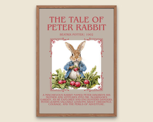 The Tale Of Peter Rabbit by Beatrix Potter Descriptive,High Quality Poster. Free Delivery Wall Art. Author and Blurb Book Artwork.Book Lover