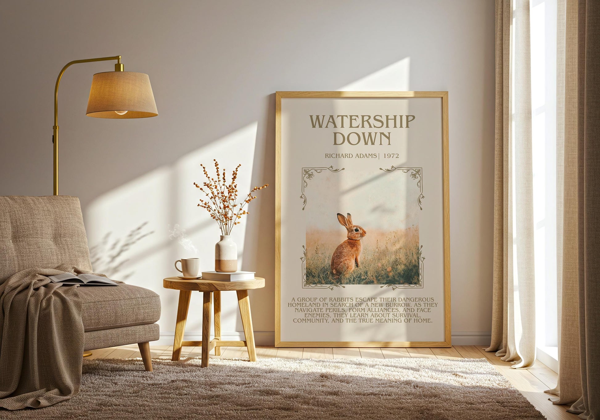 Watership Down by Richard Adams Descriptive,High Quality Poster. Free Delivery Wall Art. Author and Blurb Book Artwork. Book Lover Gift