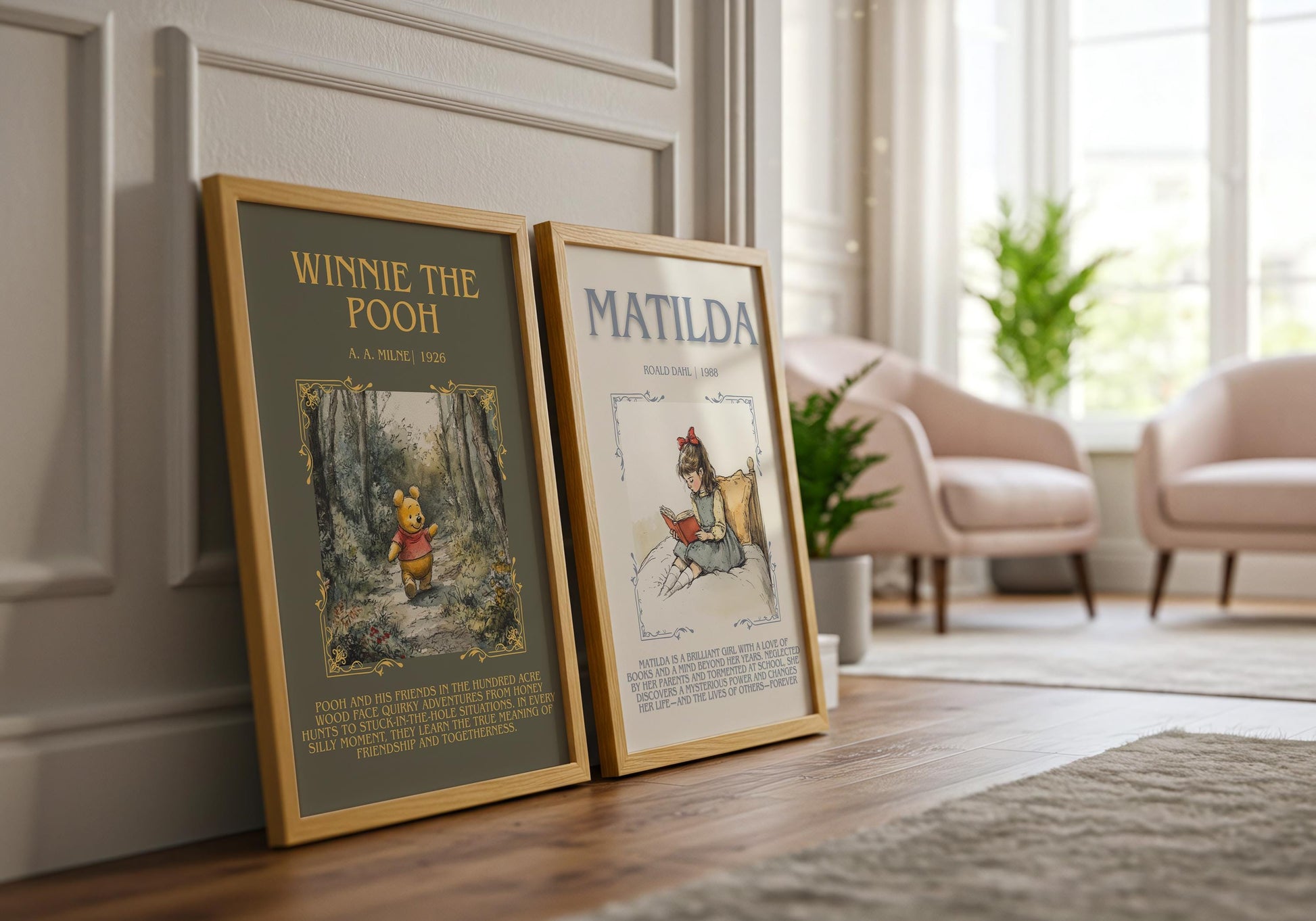 Winnie The Pooh by A.A. Milne Descriptive,High Quality Poster. Free Delivery Wall Art. Author and Blurb Book Artwork. Book Lover Gift