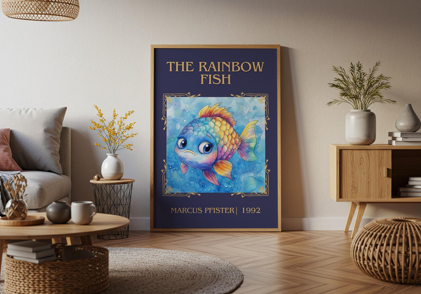The Rainbow Fish by Marcus Pfister High Quality Poster Print. Free Delivery Wall Art. Author and Blurb Book / Novel Minimalist Art.Kids Gift