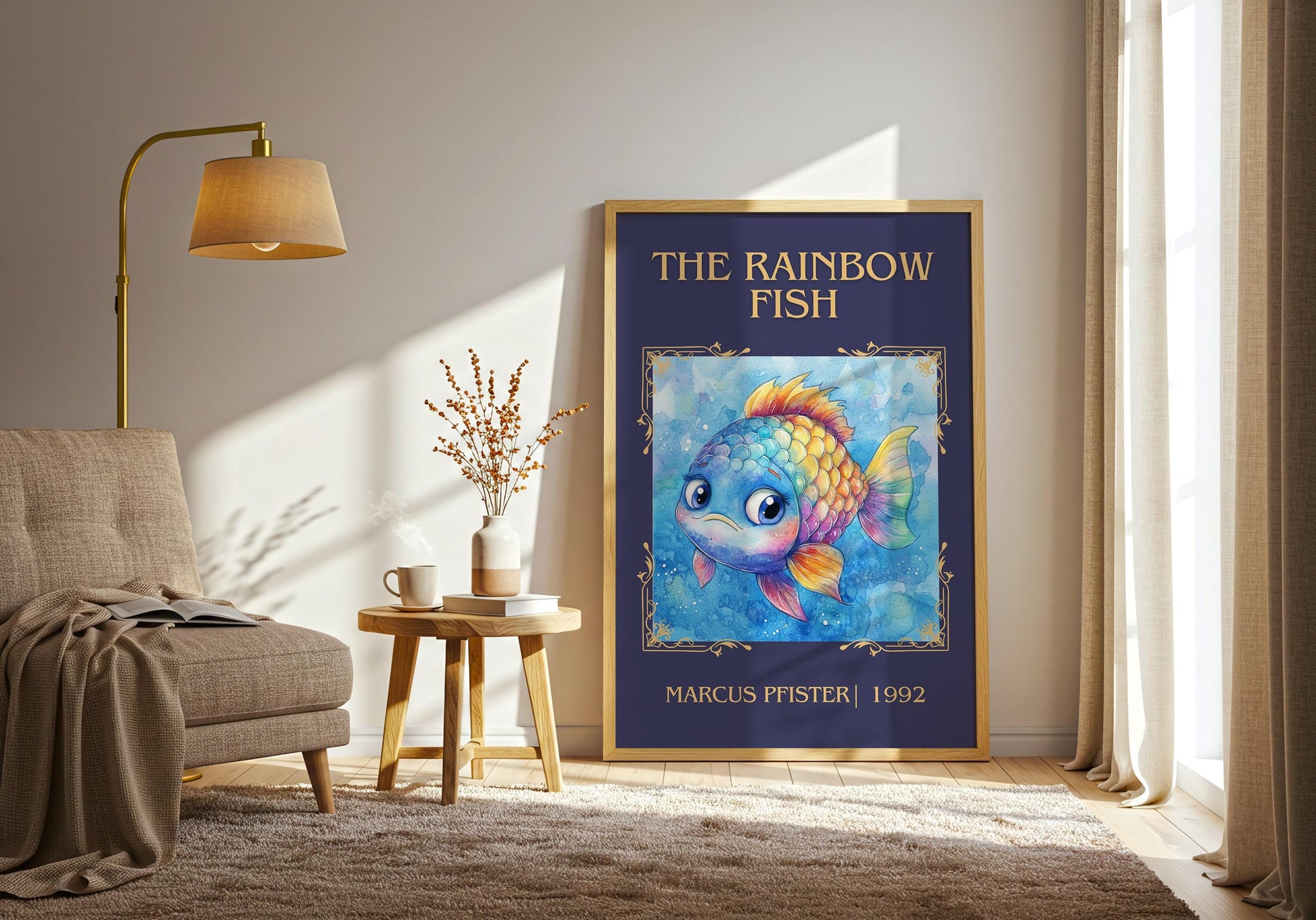 The Rainbow Fish by Marcus Pfister High Quality Poster Print. Free Delivery Wall Art. Author and Blurb Book / Novel Minimalist Art.Kids Gift