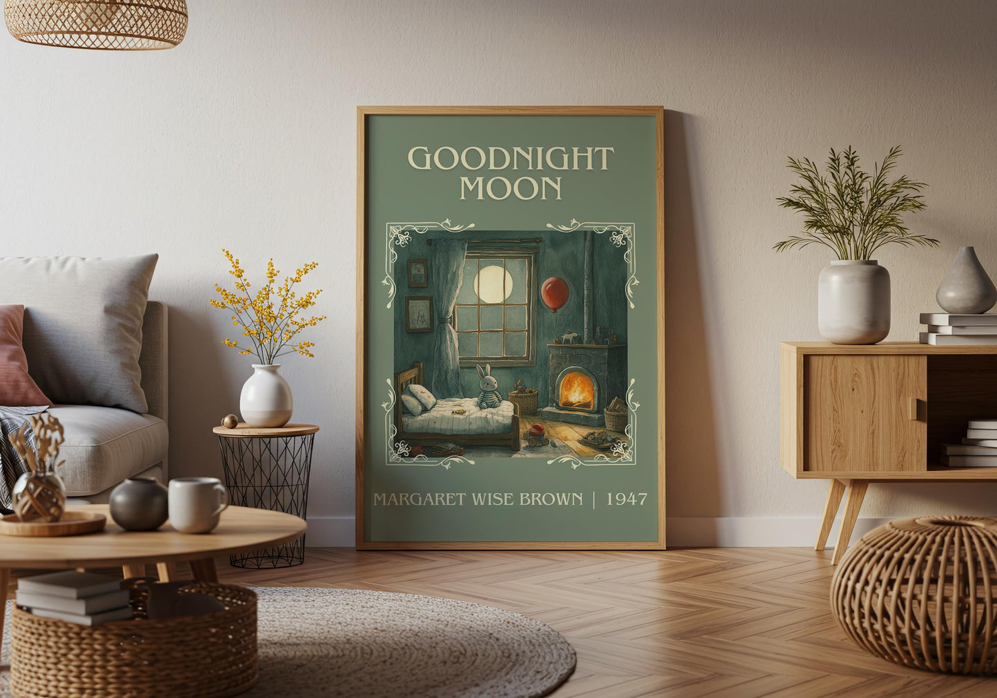 Goodnight Moon by Margaret Wise Brown High Quality Poster Print. Free Delivery Wall Art. Author & Blurb Book/Novel Minimalist Home Art Gift