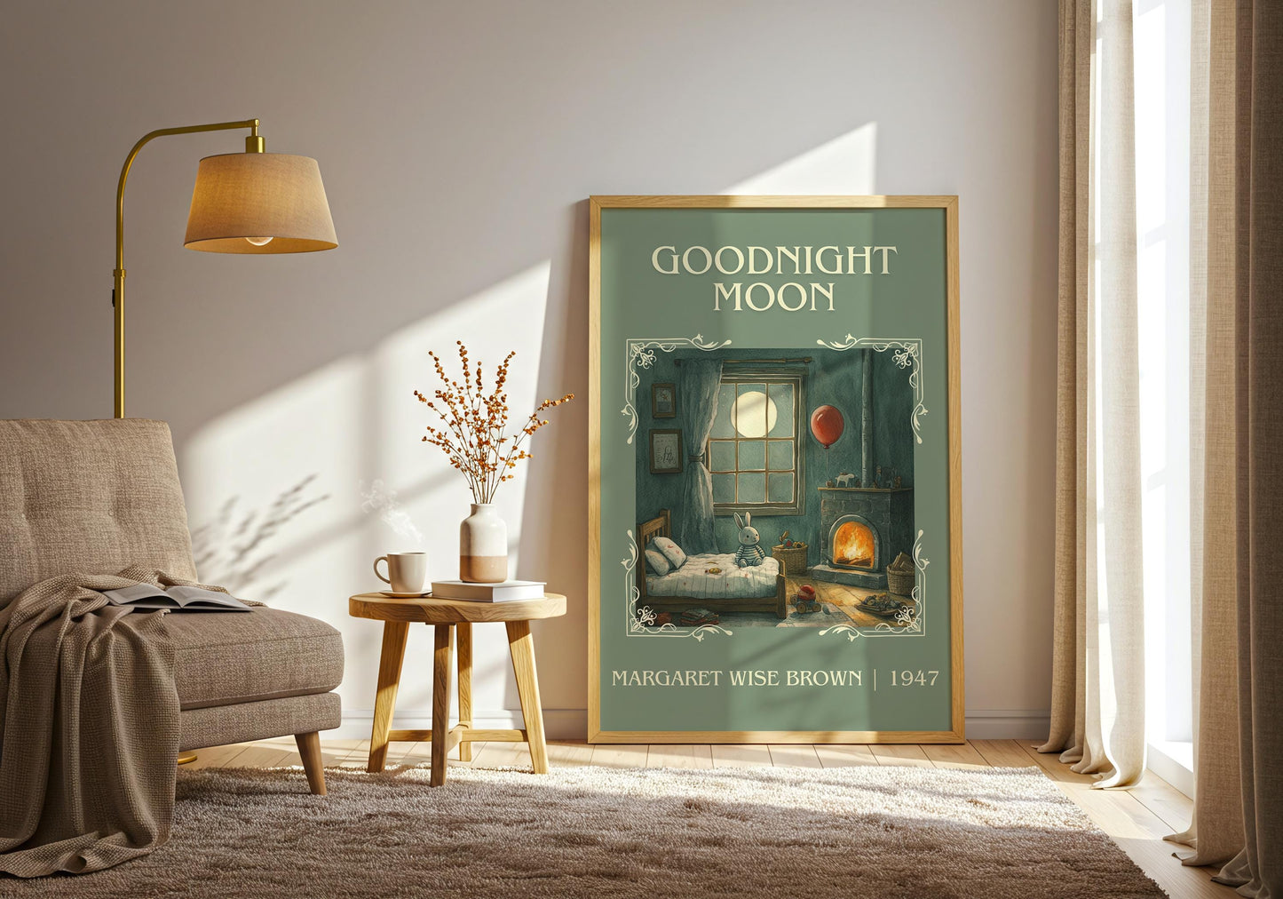 Goodnight Moon by Margaret Wise Brown High Quality Poster Print. Free Delivery Wall Art. Author & Blurb Book/Novel Minimalist Home Art Gift