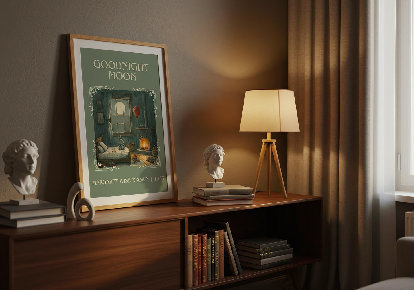 Goodnight Moon by Margaret Wise Brown High Quality Poster Print. Free Delivery Wall Art. Author & Blurb Book/Novel Minimalist Home Art Gift