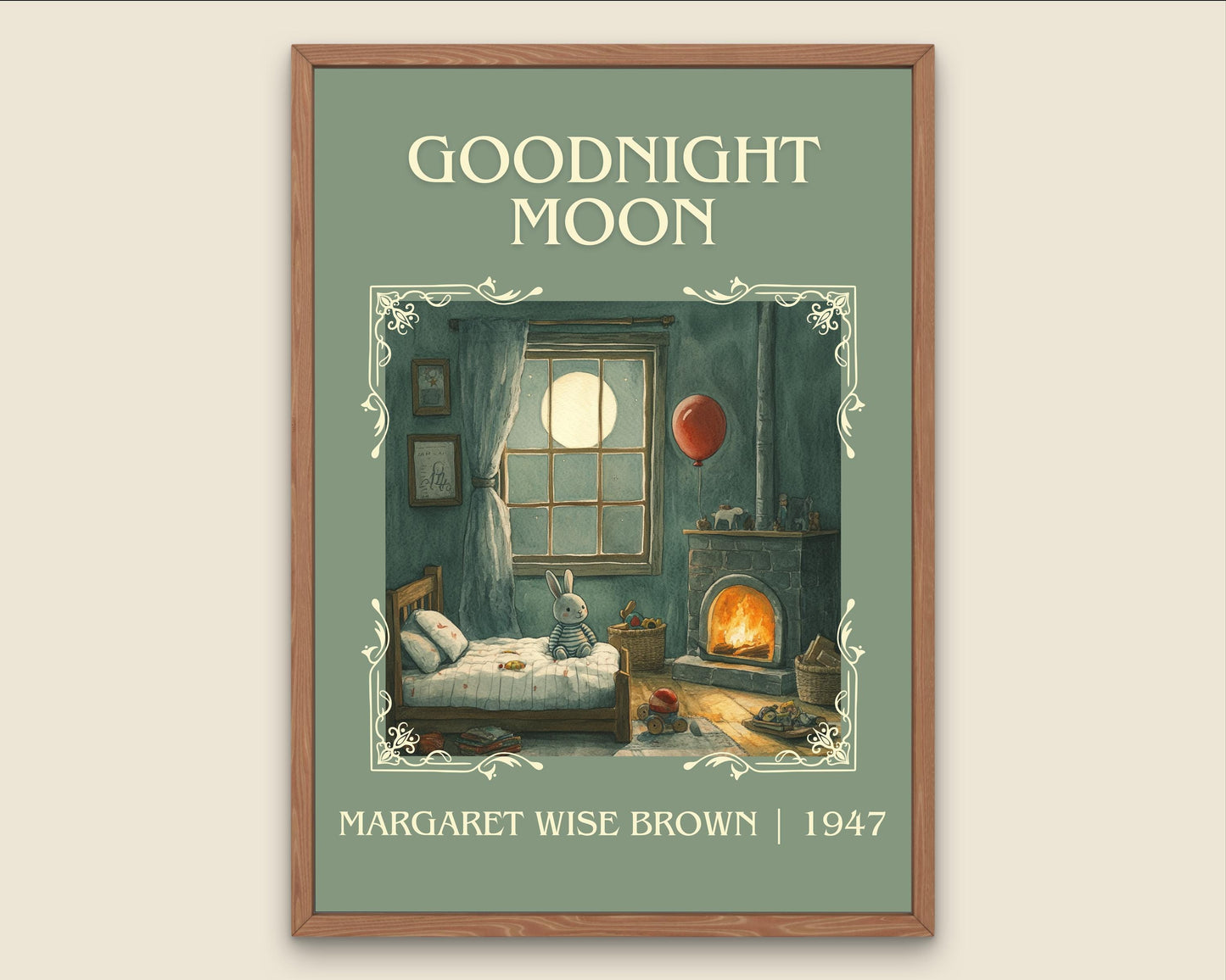 Goodnight Moon by Margaret Wise Brown High Quality Poster Print. Free Delivery Wall Art. Author & Blurb Book/Novel Minimalist Home Art Gift