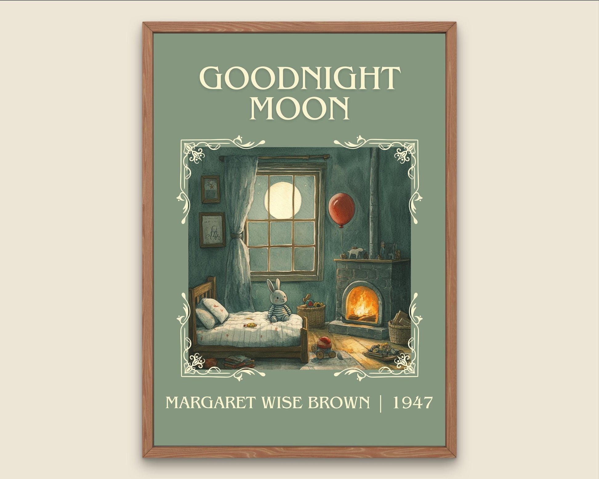 Goodnight Moon by Margaret Wise Brown High Quality Poster Print. Free Delivery Wall Art. Author & Blurb Book/Novel Minimalist Home Art Gift