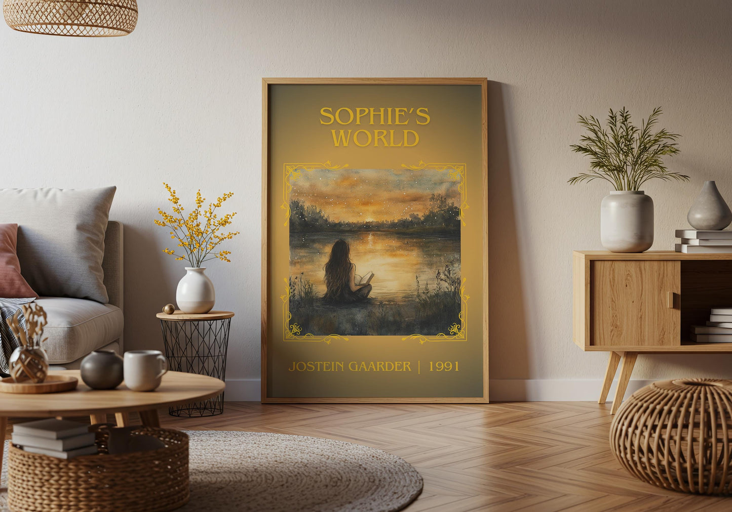 Sophie's World by Justein Gaarder High Quality Poster Print. Free Delivery Wall Art. Author&Blurb Book/Novel Minimalist Home Art Gift Cover
