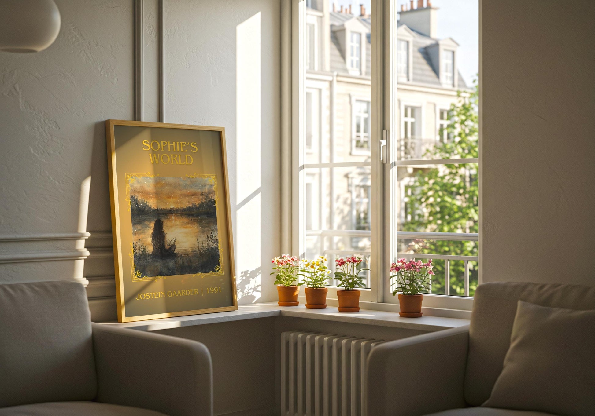 Sophie's World by Justein Gaarder High Quality Poster Print. Free Delivery Wall Art. Author&Blurb Book/Novel Minimalist Home Art Gift Cover