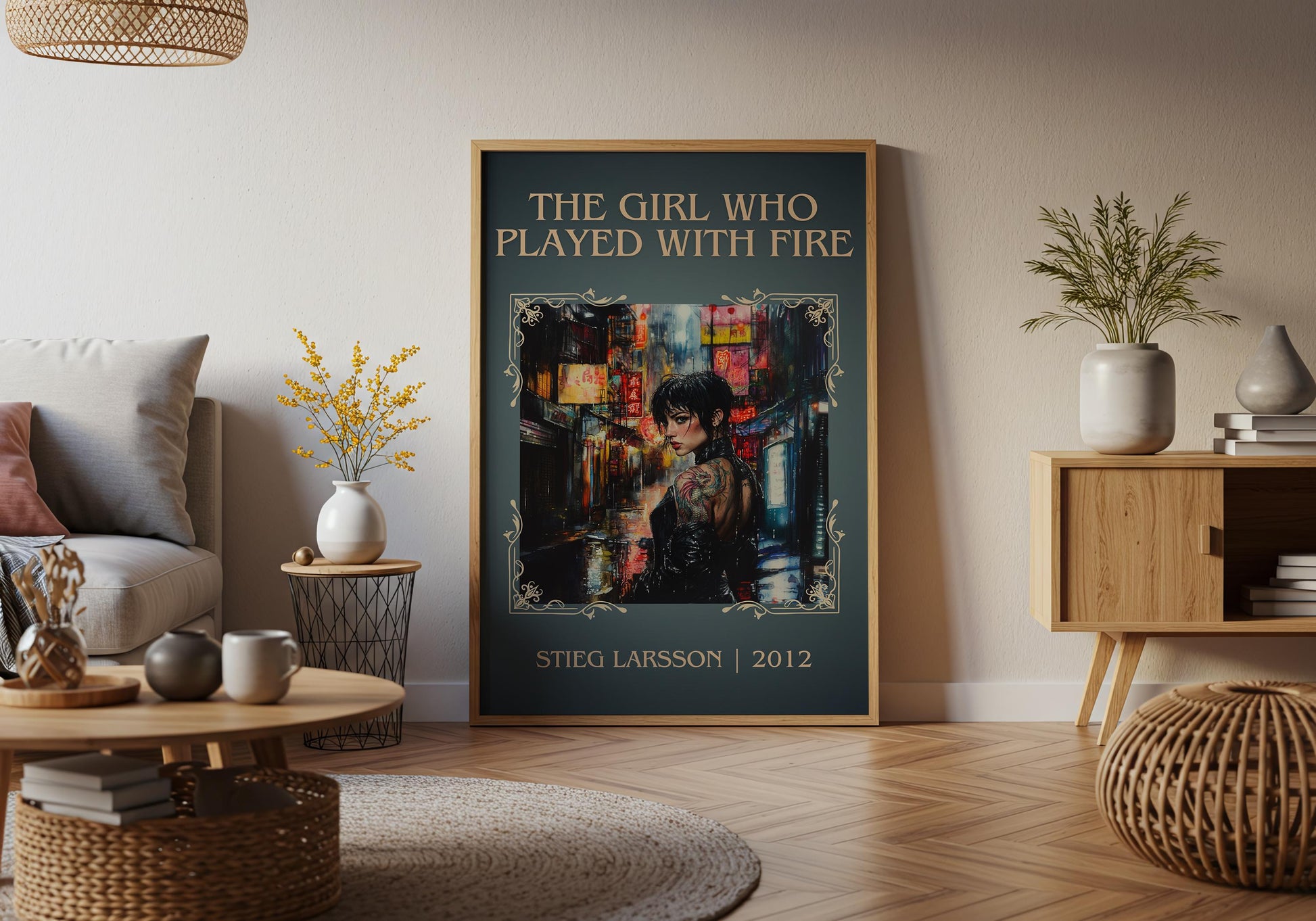 The Girl Who Played With Fire by Stieg Larsson High Quality Poster Print. Free Delivery Wall Art. Author&Blurb Book/Novel Minimalist Home