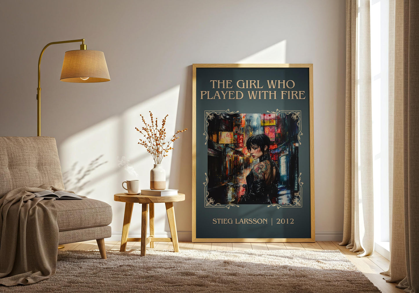 The Girl Who Played With Fire by Stieg Larsson High Quality Poster Print. Free Delivery Wall Art. Author&Blurb Book/Novel Minimalist Home