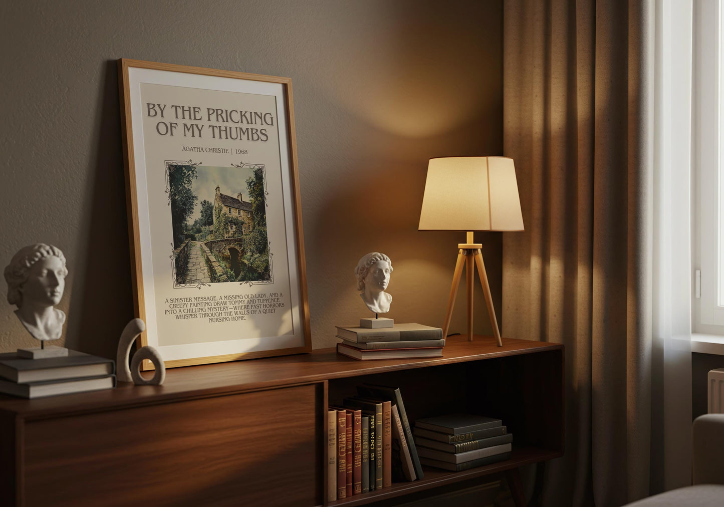 By The Pricking Of My Thumbs by Agatha Christie Descriptive, High Quality Poster Print.Free Delivery Wall Art. Author and Blurb Book Artwork