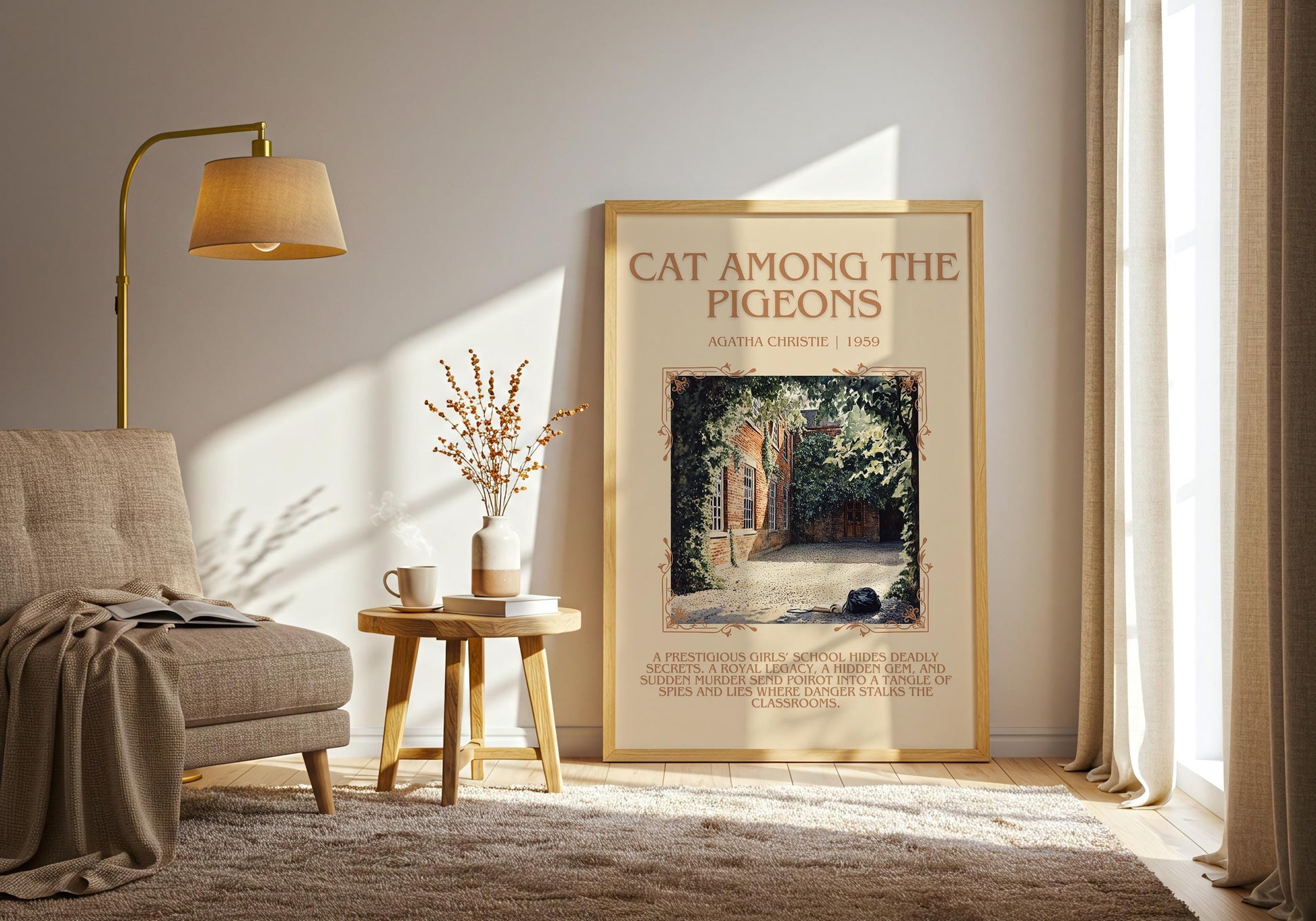 Cat Among The Pigeons by Agatha Christie Descriptive, High Quality Poster Print.Free Delivery Wall Art.Author & Blurb Book Artwork Gift Art