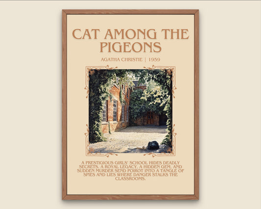 Cat Among The Pigeons by Agatha Christie Descriptive, High Quality Poster Print.Free Delivery Wall Art.Author & Blurb Book Artwork Gift Art