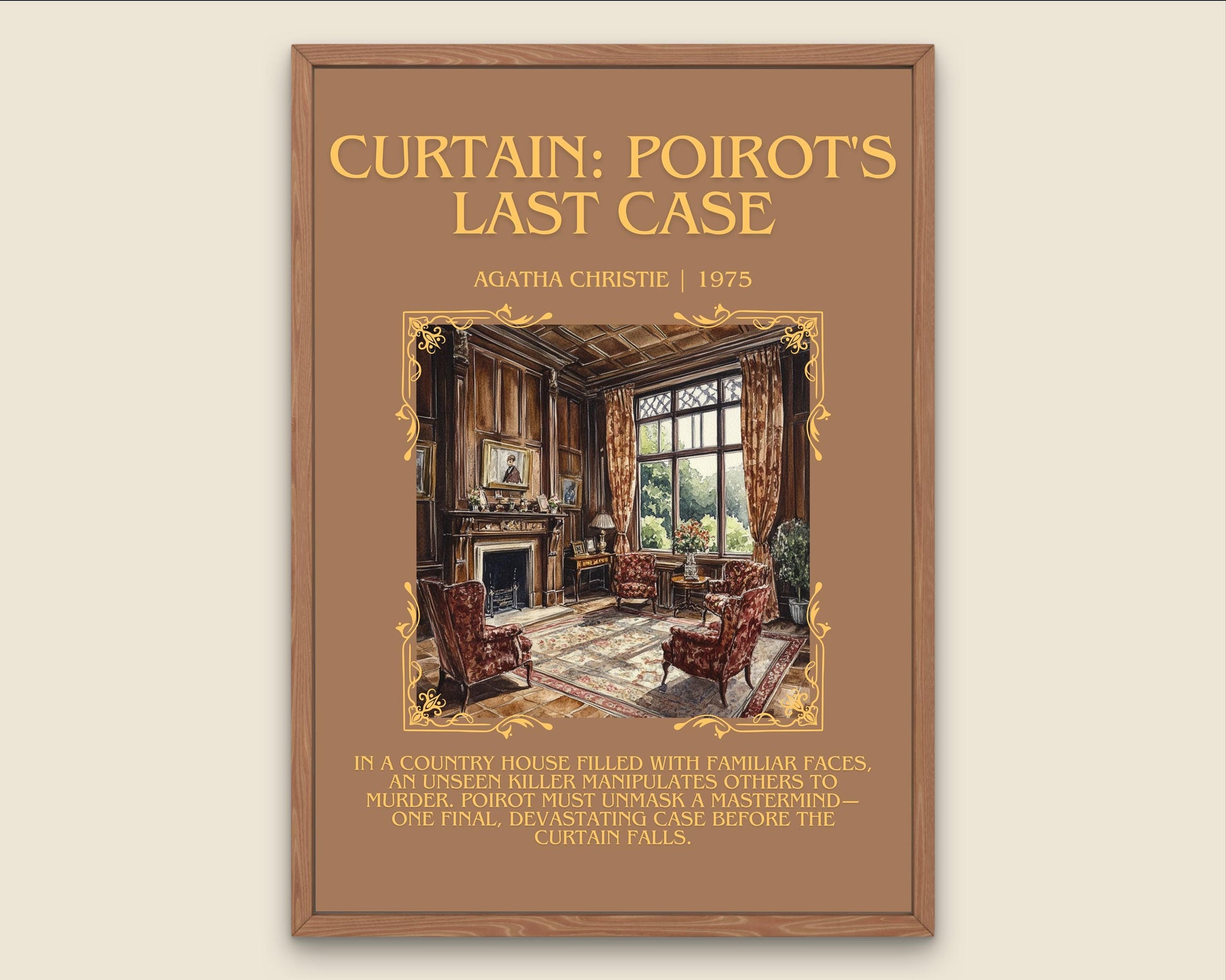 Curtain: Poirot's Last Case by Agatha Christie Descriptive, High Quality Poster Print.Free Delivery Wall Art. Author and Blurb Book Artwork