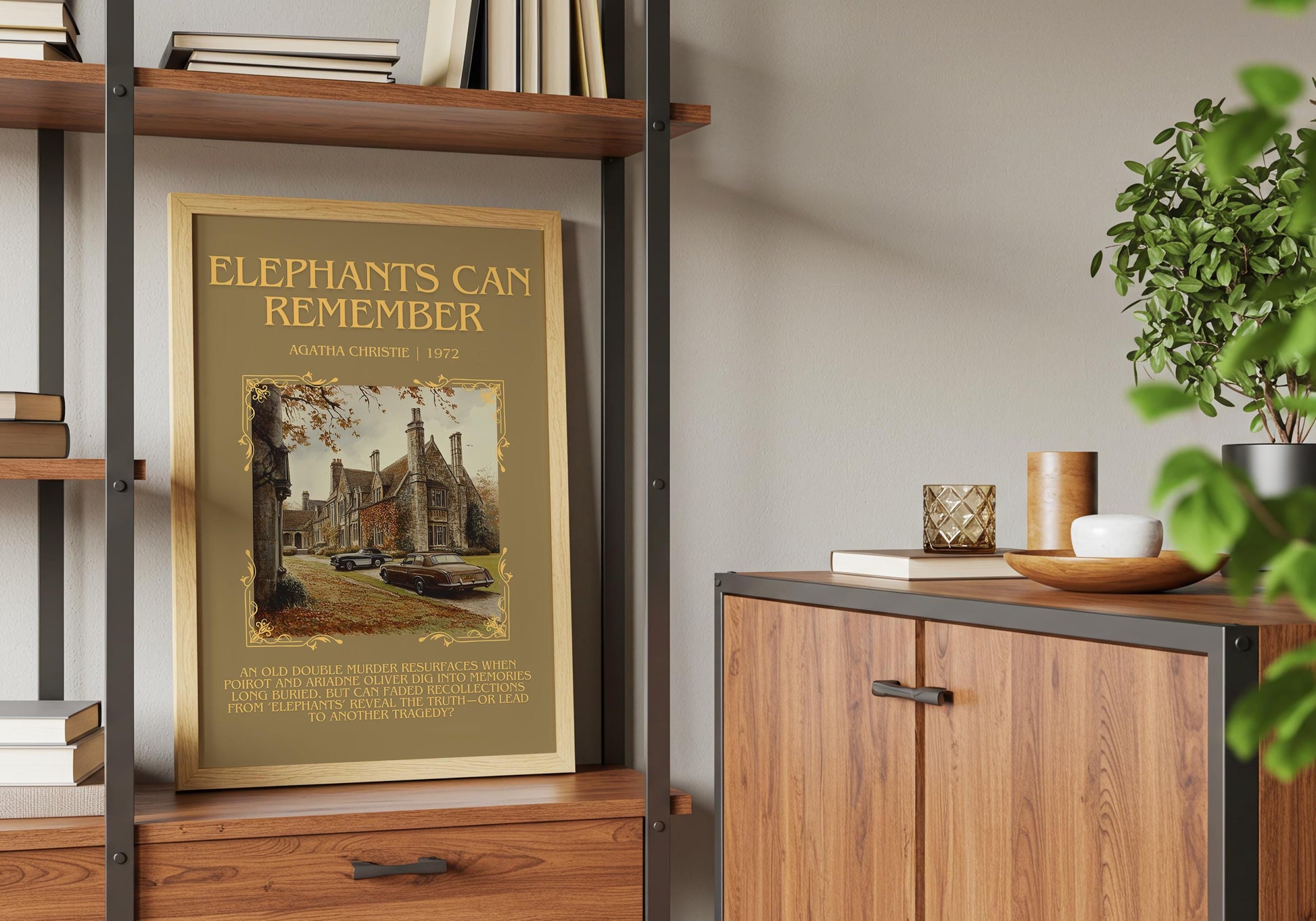 Elephants Can Remember by Agatha Christie Descriptive, High Quality Poster Print.Free Delivery Wall Art. Author and Blurb Book Artwork