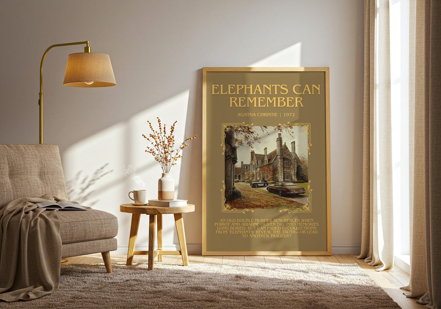Elephants Can Remember by Agatha Christie Descriptive, High Quality Poster Print.Free Delivery Wall Art. Author and Blurb Book Artwork