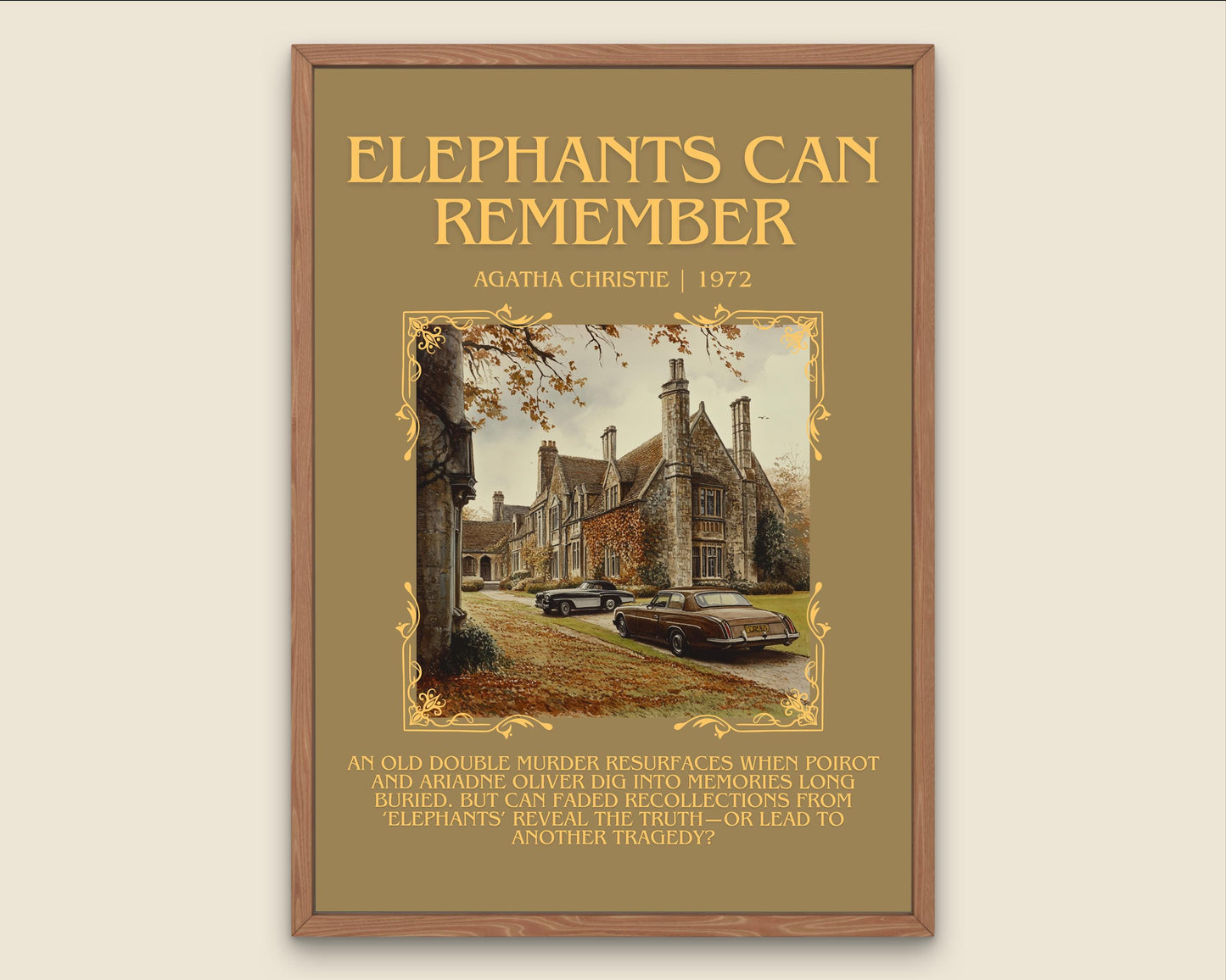 Elephants Can Remember by Agatha Christie Descriptive, High Quality Poster Print.Free Delivery Wall Art. Author and Blurb Book Artwork