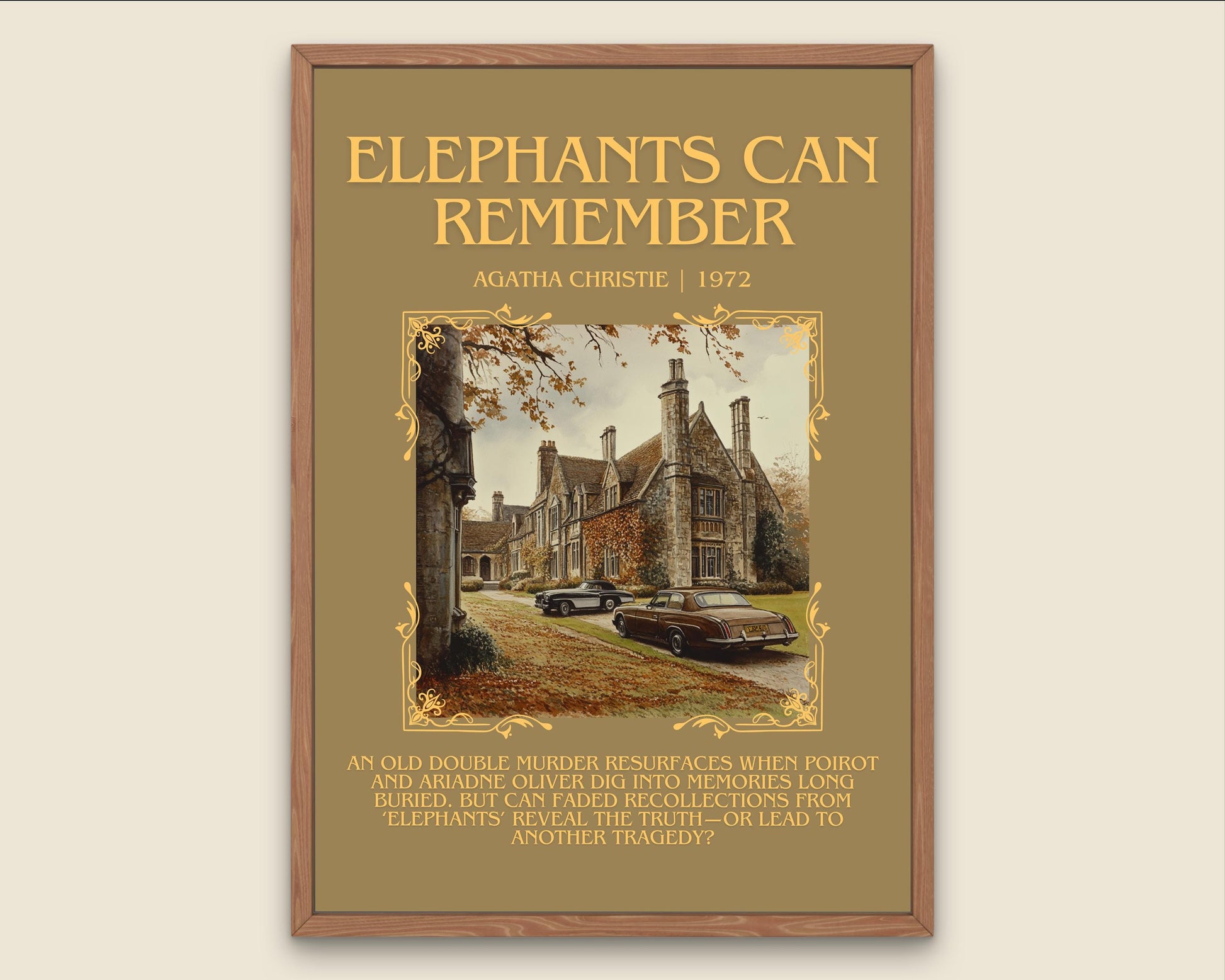 Elephants Can Remember by Agatha Christie Descriptive, High Quality Poster Print.Free Delivery Wall Art. Author and Blurb Book Artwork
