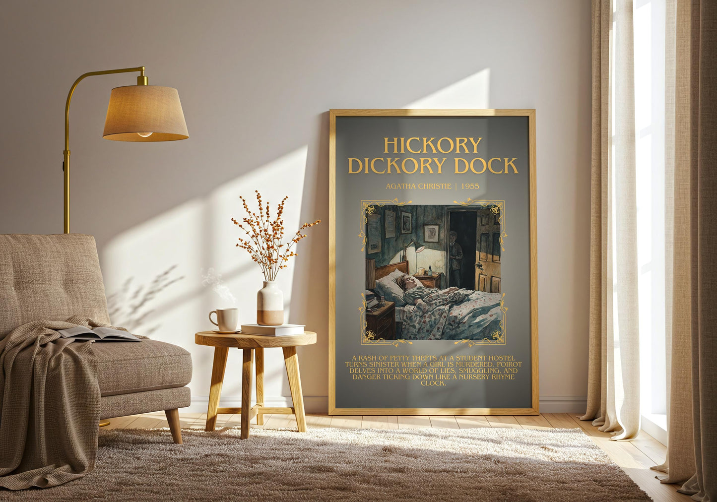Hickory Dickory Dock by Agatha Christie Descriptive, High Quality Poster Print.Free Delivery Wall Art. Author and Blurb Book Artwork