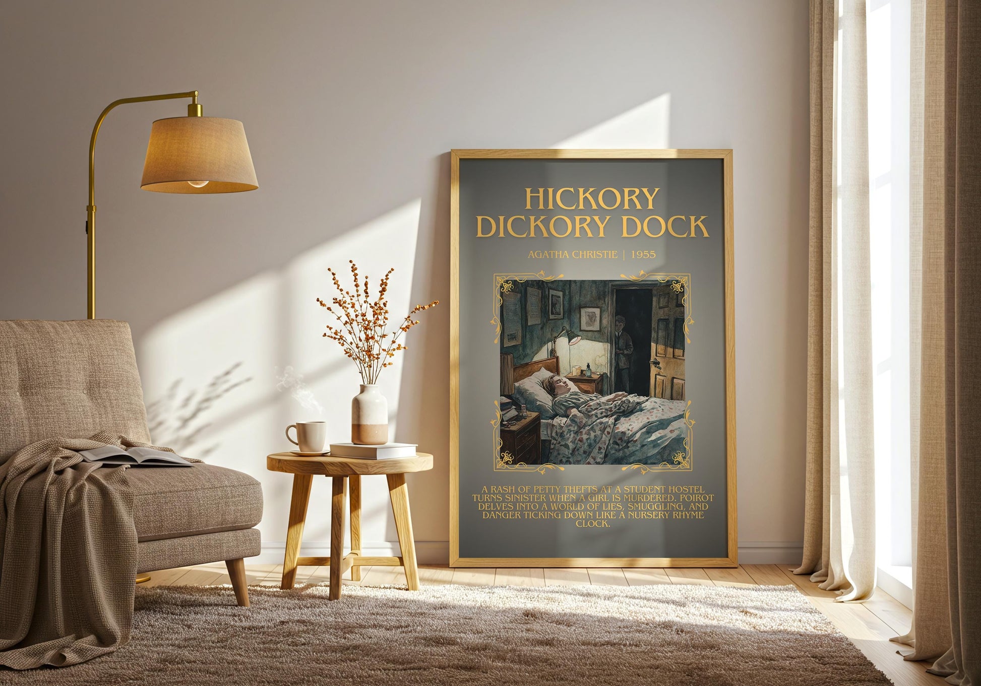 Hickory Dickory Dock by Agatha Christie Descriptive, High Quality Poster Print.Free Delivery Wall Art. Author and Blurb Book Artwork