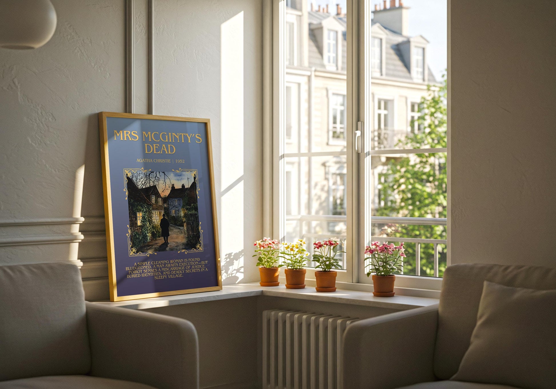 Mrs McGinty's Dead by Agatha Christie Descriptive, High Quality Poster Print.Free Delivery Wall Art. Author & Blurb Book Artwork Cover Gift