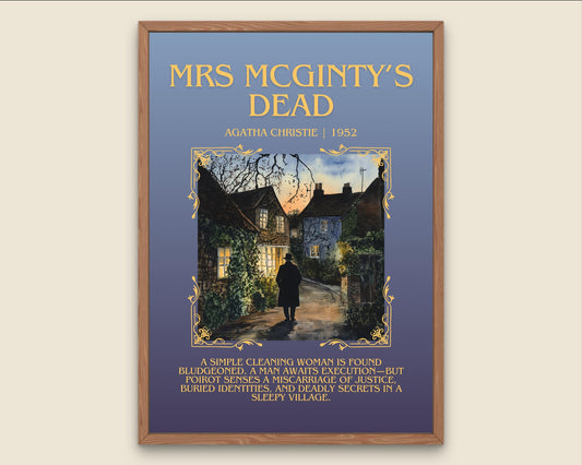 Mrs McGinty's Dead by Agatha Christie Descriptive, High Quality Poster Print.Free Delivery Wall Art. Author & Blurb Book Artwork Cover Gift