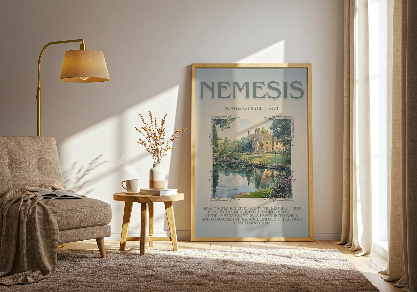 Nemesis by Agatha Christie Descriptive, High Quality Poster Print.Free Delivery Wall Art. Author & Blurb Book Artwork Cover Gift