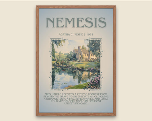 Nemesis by Agatha Christie Descriptive, High Quality Poster Print.Free Delivery Wall Art. Author & Blurb Book Artwork Cover Gift