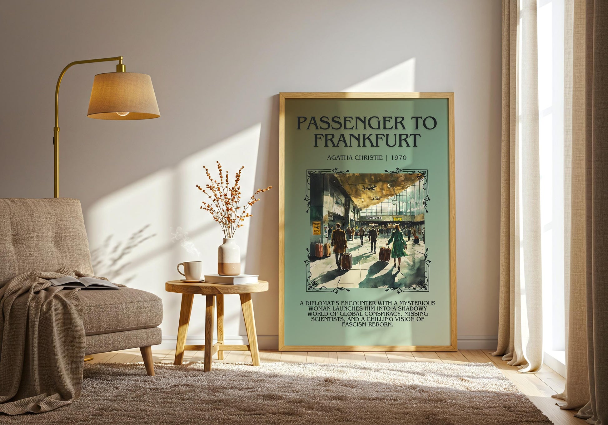 Passenger To Frankfurt by Agatha Christie Descriptive, High Quality Poster Print.Free Delivery Wall Art. Author & Blurb Book Artwork Cover