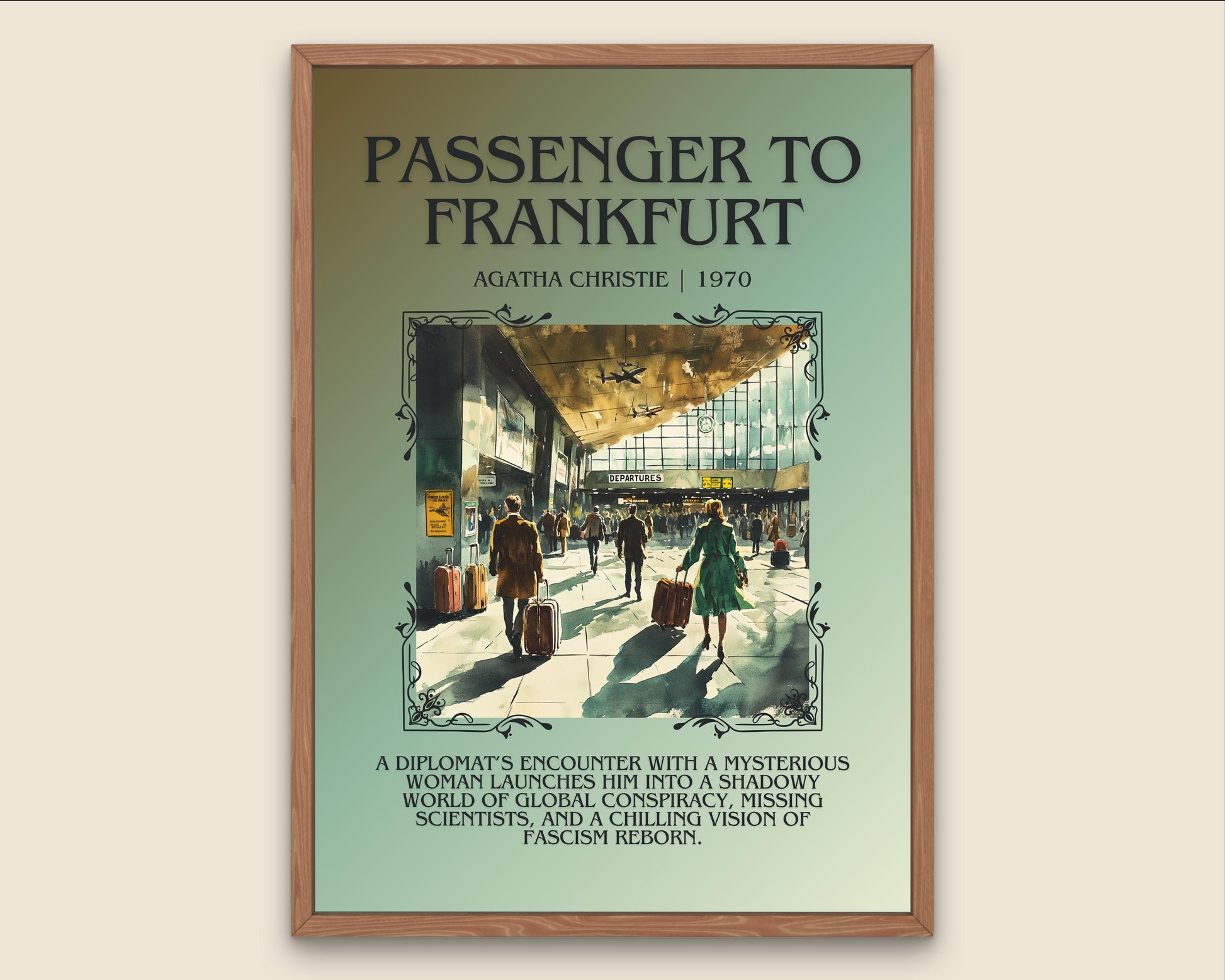 Passenger To Frankfurt by Agatha Christie Descriptive, High Quality Poster Print.Free Delivery Wall Art. Author & Blurb Book Artwork Cover