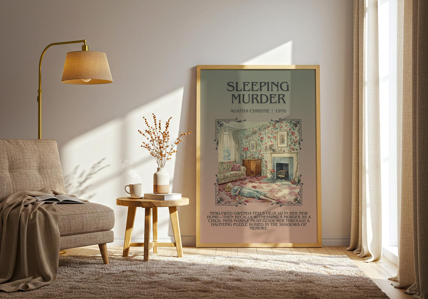 Sleeping Murder by Agatha Christie Descriptive, High Quality Poster Print.Free Delivery Wall Art. Author & Blurb Book Artwork Cover