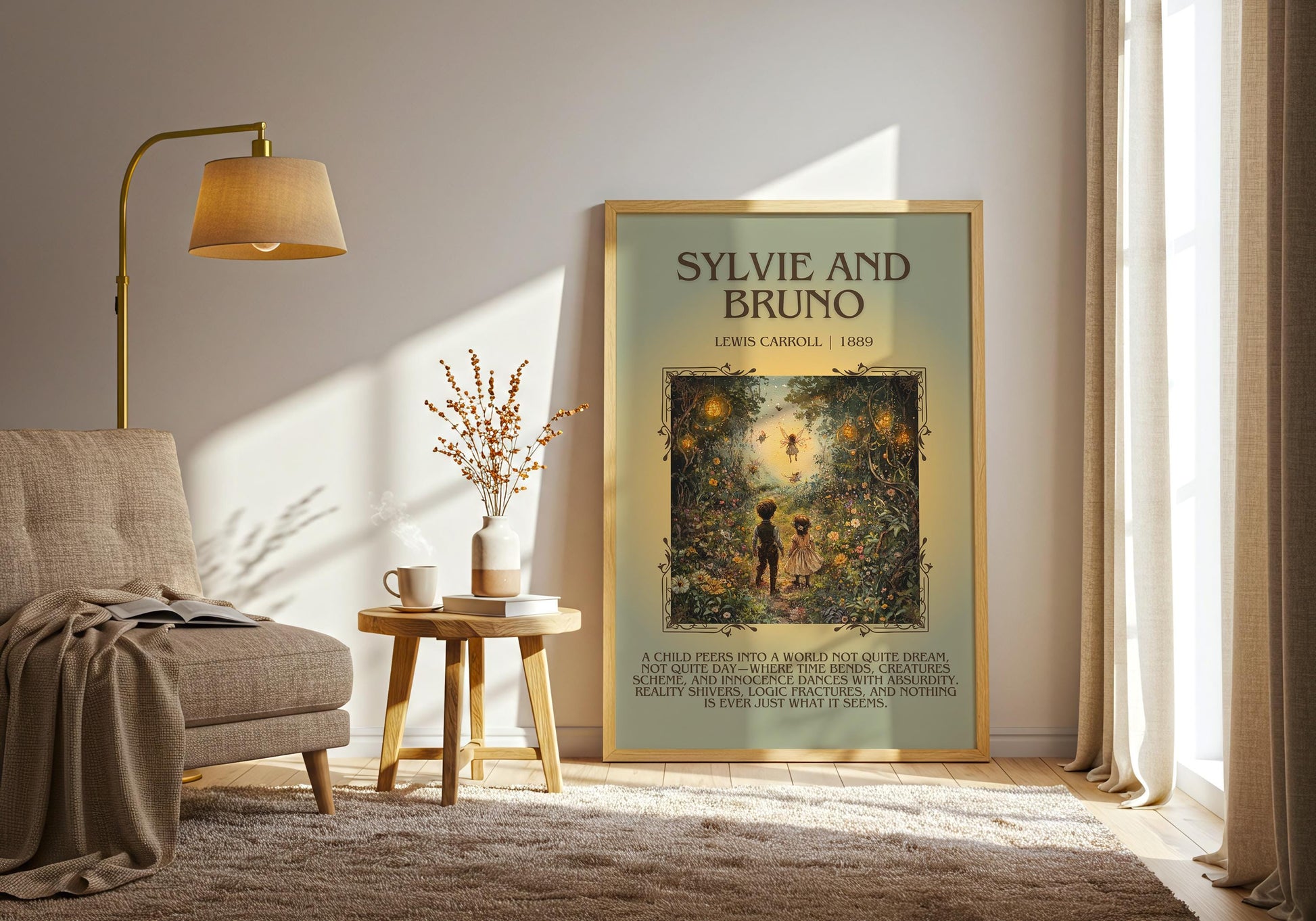 Sylvie And Bruno by Lewis Carroll Descriptive, High Quality Poster Print.Free Delivery Wall Art. Author & Blurb Book Artwork Cover Gift
