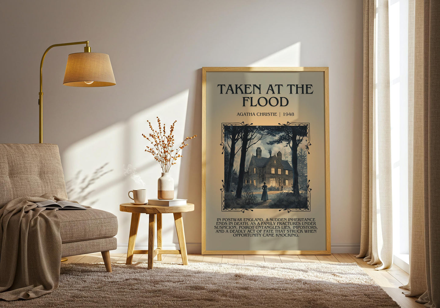 Taken At The Flood by Agatha Christie Descriptive, High Quality Poster Print.Free Delivery Wall Art. Author & Blurb Book Artwork Cover