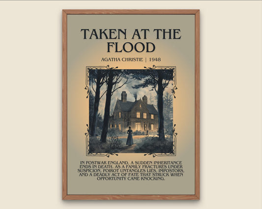 Taken At The Flood by Agatha Christie Descriptive, High Quality Poster Print.Free Delivery Wall Art. Author & Blurb Book Artwork Cover