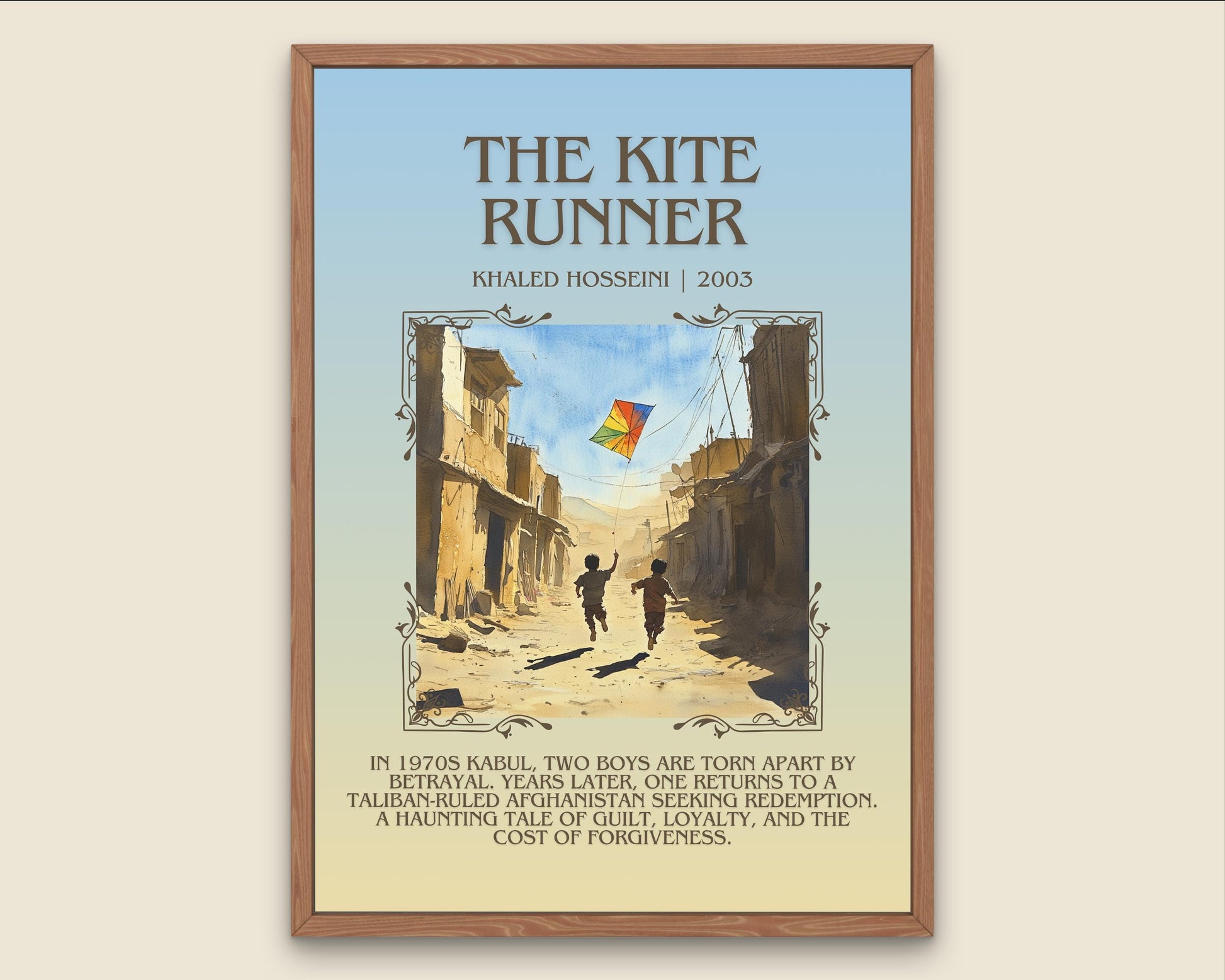 The Kite Runner by Khaled Hosseini Descriptive, High Quality Poster Print.Free Delivery Wall Art. Author & Blurb Book Artwork Cover