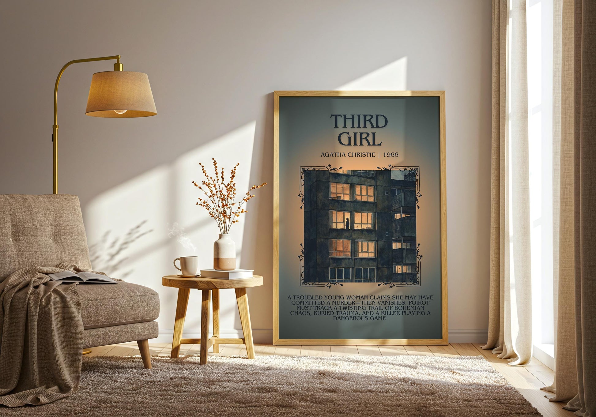 Third Girl by Agatha Christie Descriptive, High Quality Poster Print.Free Delivery Wall Art. Author & Blurb Book Artwork Cover Gift Art