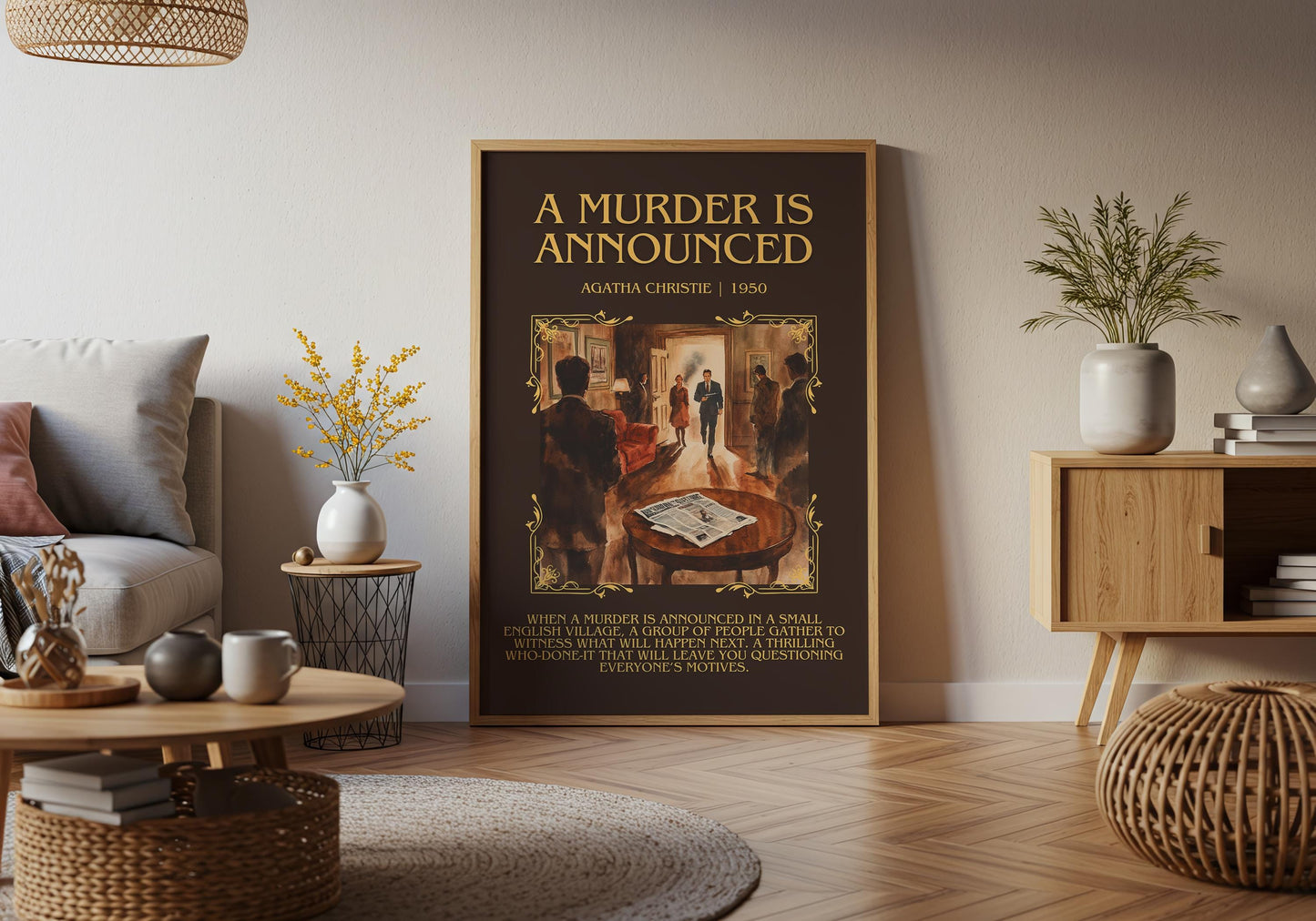 A Murder Is Announced by Agatha Christie Descriptive, High Quality Poster Print. Free Delivery Wall Art. Author and Blurb Book Artwork