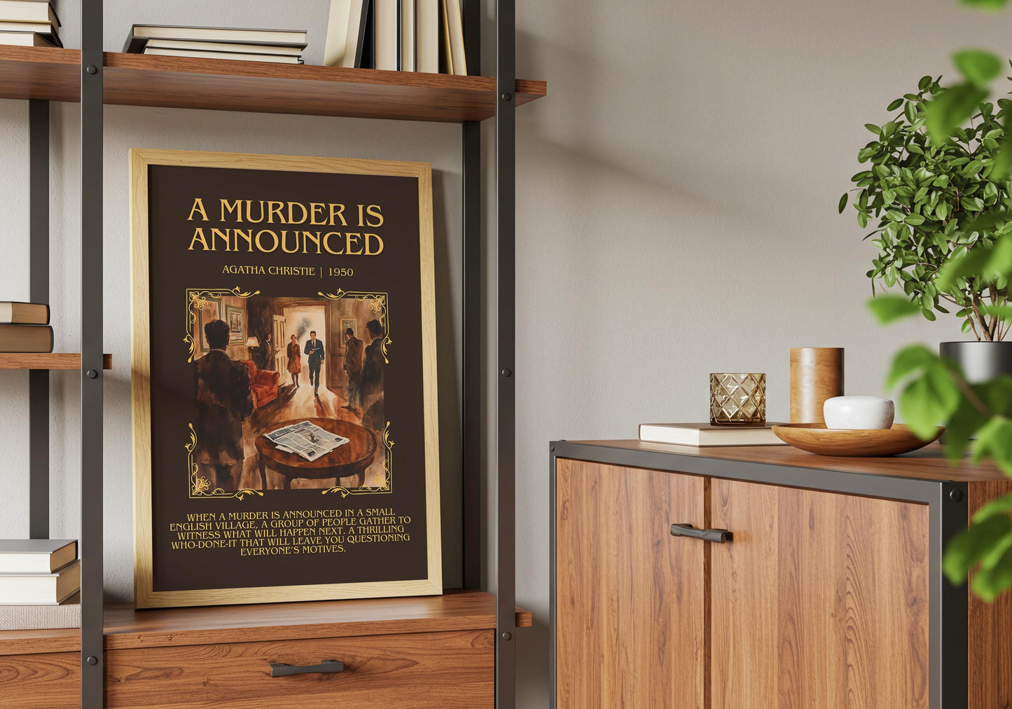 A Murder Is Announced by Agatha Christie Descriptive, High Quality Poster Print. Free Delivery Wall Art. Author and Blurb Book Artwork