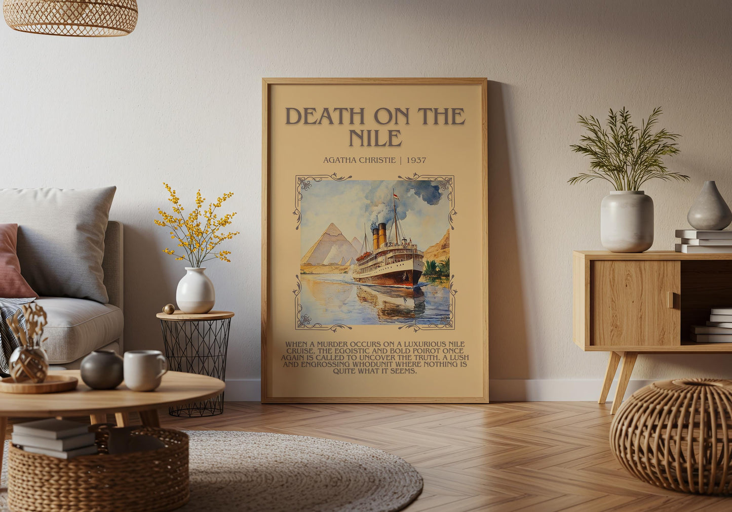 Death On The Nile by Agatha Christie Descriptive, High Quality Poster Print. Free Delivery Wall Art. Author and Blurb Book Artwork